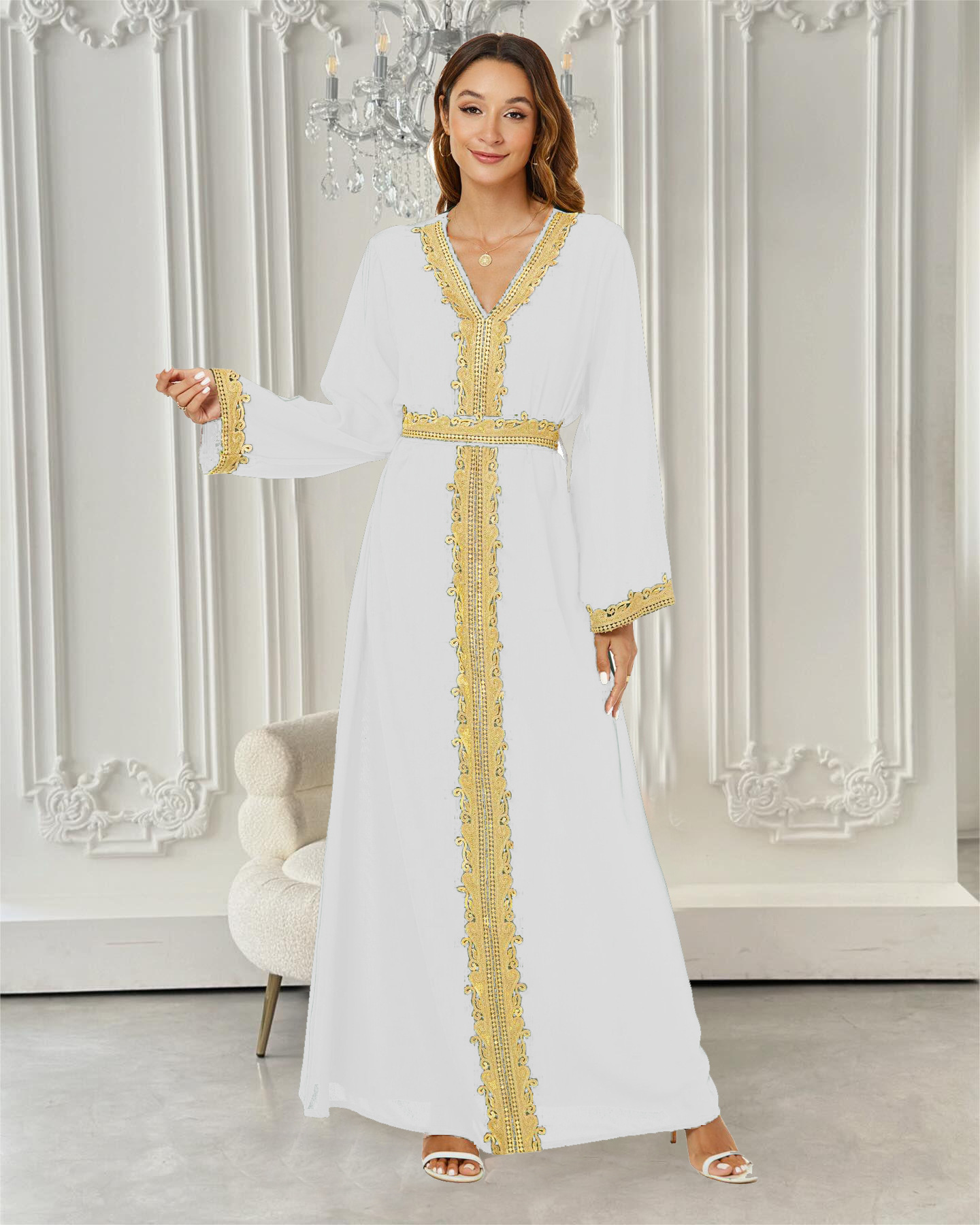 中东欧美阿拉伯女装连衣裙长裙优雅abaya 迪拜长袍沙特旅游穿搭详情7