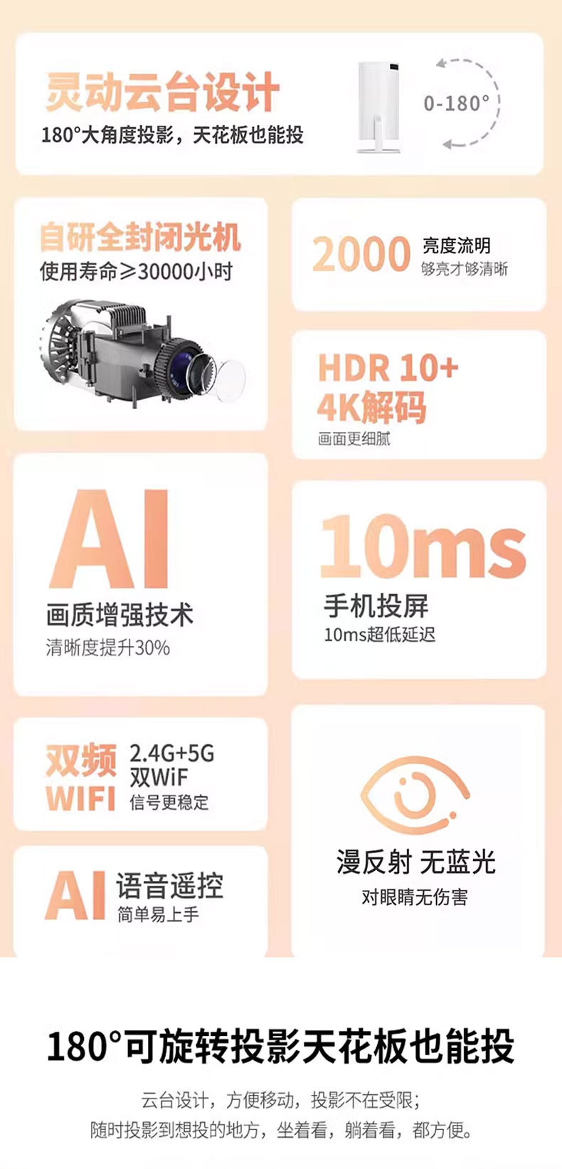 跨境便携投影仪1080P家用办公卧室投墙家庭小型影院 4K投影机批发详情2