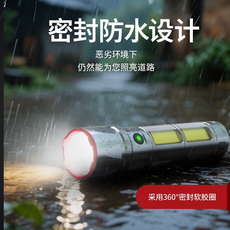 跨境2025新品强光远射变焦手电筒白激光数字电显COB户外工厂直供详情7