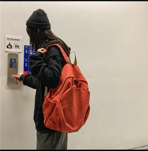 书包女ins风复古森系帆布双肩包日系原宿高中大学生简约百搭背包详情23