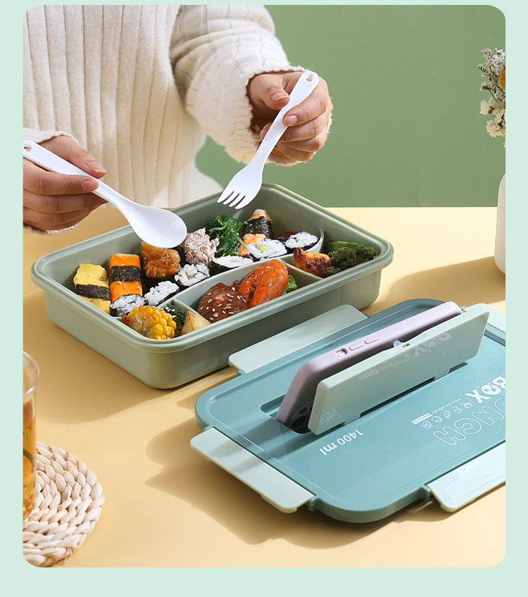 The new student lunch box with compartments can be heated in a microwave oven and comes with chopsticks and spoons. It is a student lunch box for work pic 7