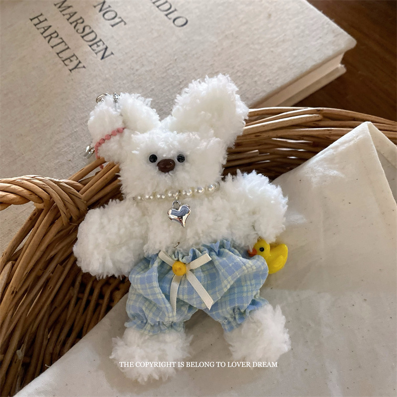 韩国新款珍珠碎花裤子扭扭棒小熊挂件 甜美可爱龙虾扣包包挂饰女详情13