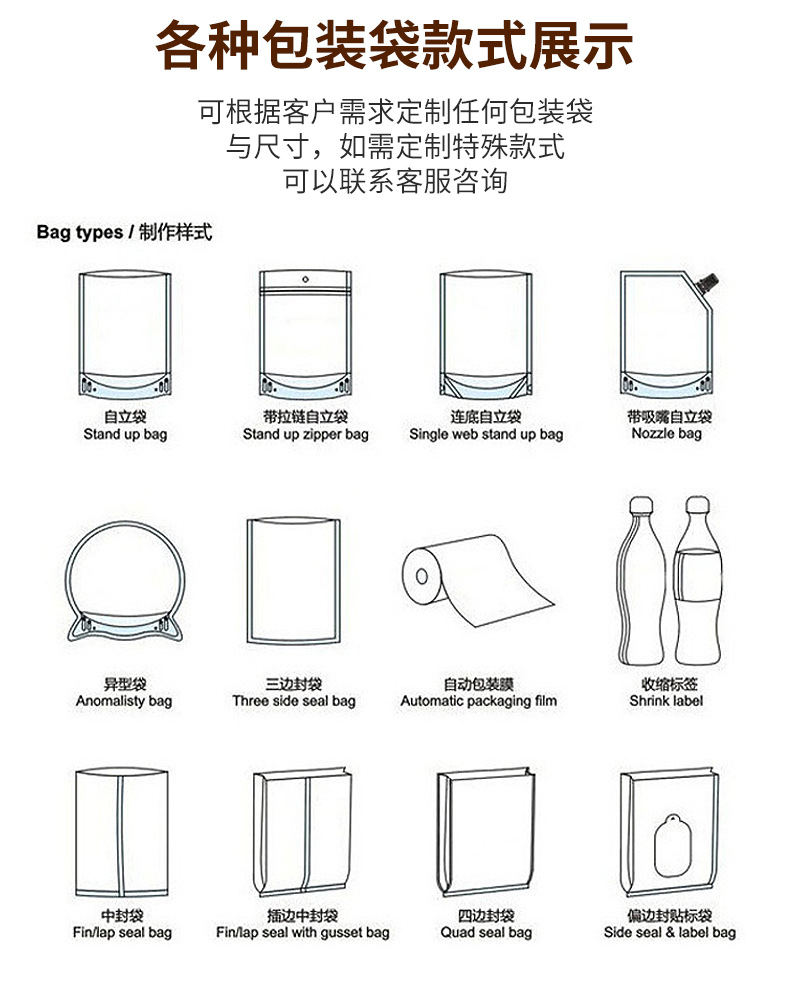 Factory wholesale semi-transparent yin-yang self-sealing bags, plastic self-standing packaging bags, sealed food bone-pulling self-sealing bags pic 14