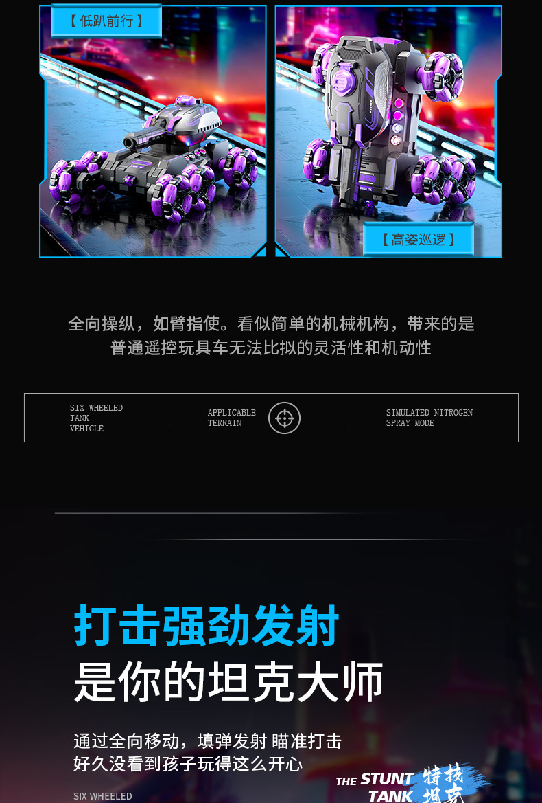 遥控坦克六轮特技车2.4G手势感应变形攀爬越野遥控车儿童玩具FCC详情7