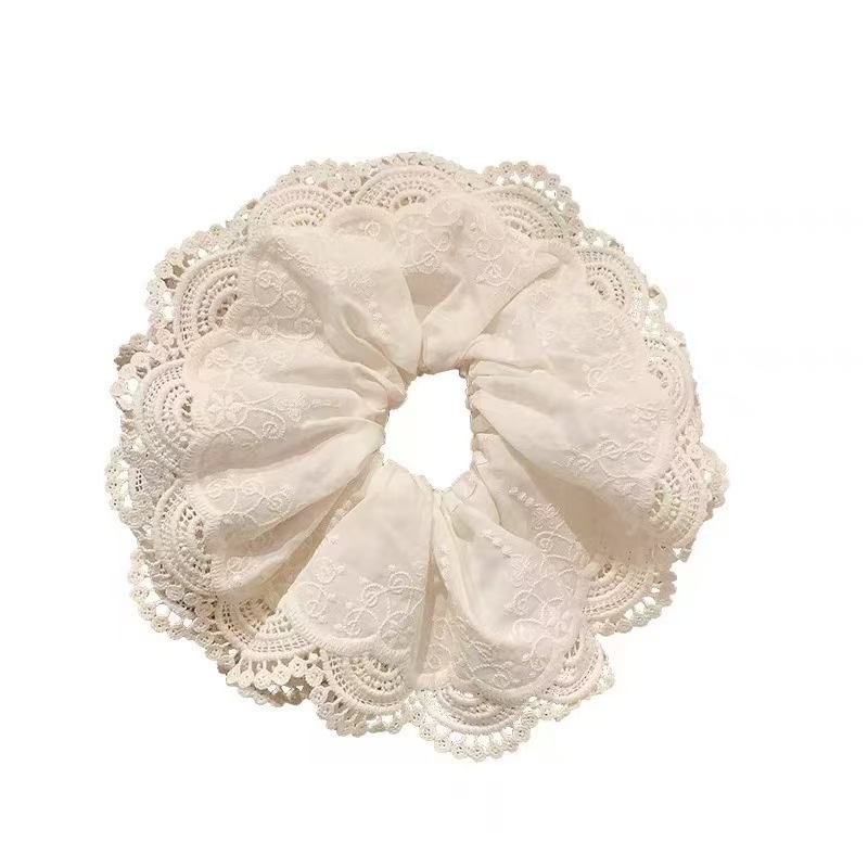 Korean-style large intestine hair band with a high-end feel, a large beige double-layer lace large intestine hair band at the back of the head, a ponytail hair band pic 5