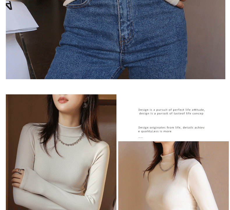 A semi-high-necked fleece base layer for women to wear as an inner layer in autumn and winter. It is a long-sleeved mid-necked solid color fitted base layer pic 21