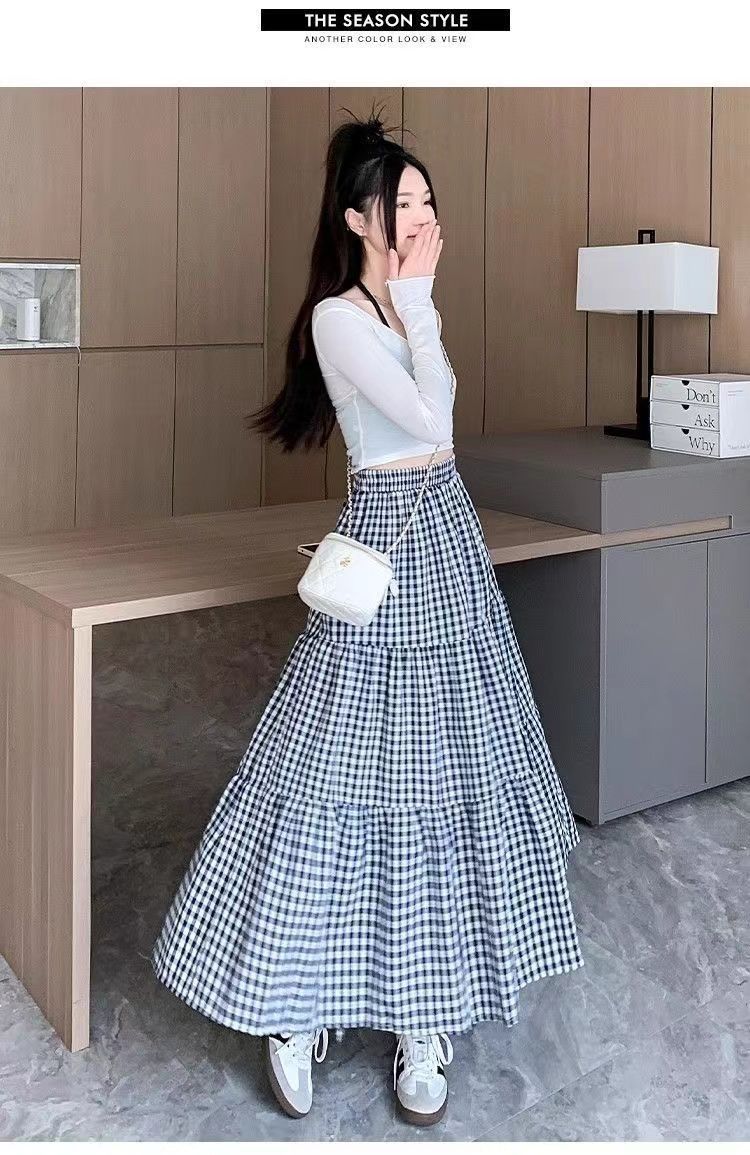 复古小格子半身裙女2025新款高腰a字长裙显瘦遮胯大摆伞裙蛋糕裙详情13