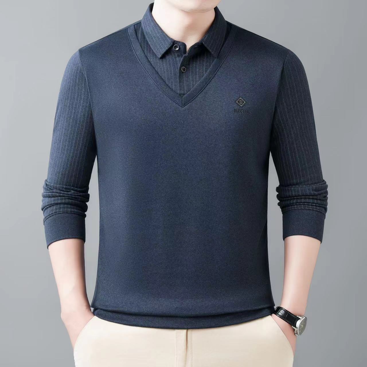 男式POLO衫秋季新款假两件长袖商务男装77705详情3