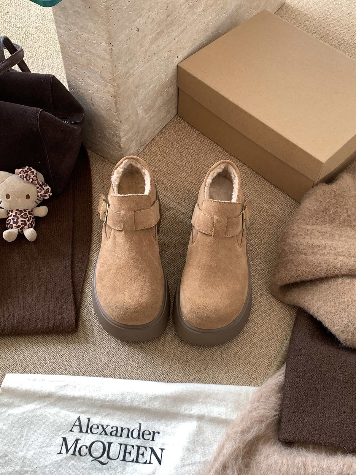 MARCO&JOYCE厚底增高勃肯鞋女冬季新款加绒松糕一脚蹬乐福鞋单鞋详情12