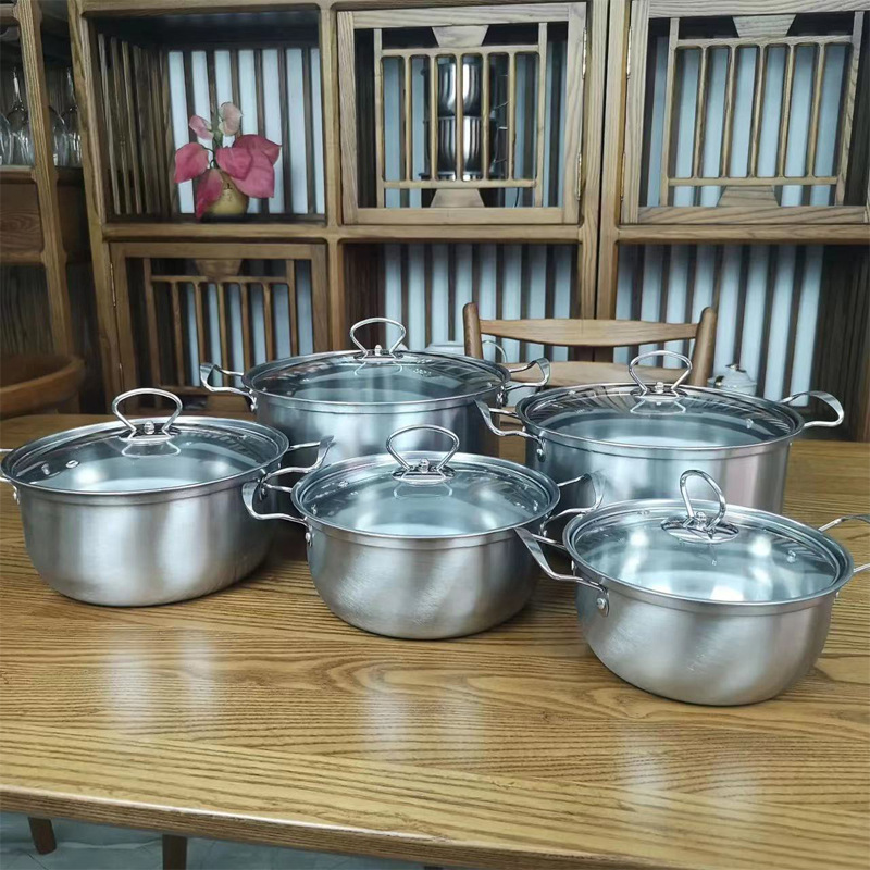 潮州互发外贸不锈钢套锅带盖奶锅汤锅燃气炉通用锅具炊具套装详情3