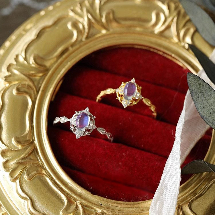 Moonstone plain ring for women, light luxury, niche and high-end feel, adjustable index finger ring, unique retro style open ring pic 8