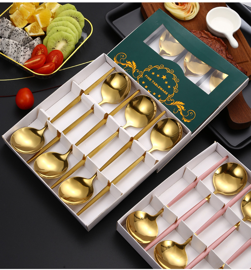 Stainless steel spoons, spoons, promotional gifts, home dining spoons, mixing spoons, creative gift box, tableware six-piece set pic 17