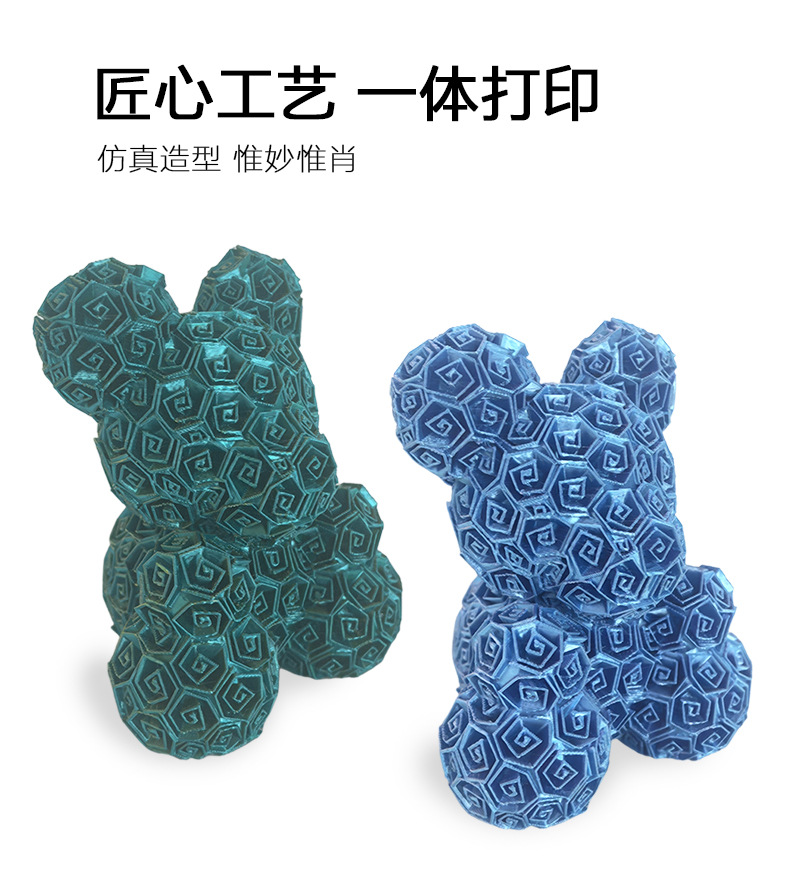 源头厂家直销3D打印玫瑰花小熊情人节礼物摆件永生玫瑰熊多色可选详情3