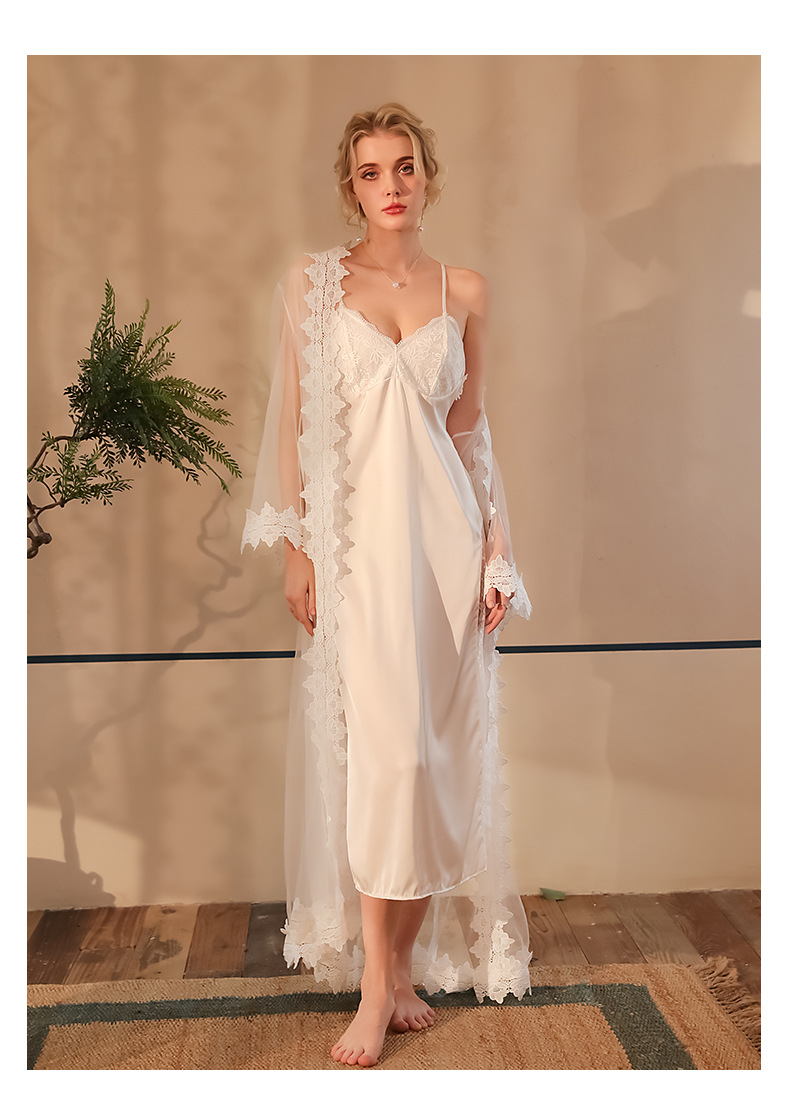 Factory wholesale bride morning dress set, satin backless halter nightgown, mesh lace nightgown, home dress 538 pic 13