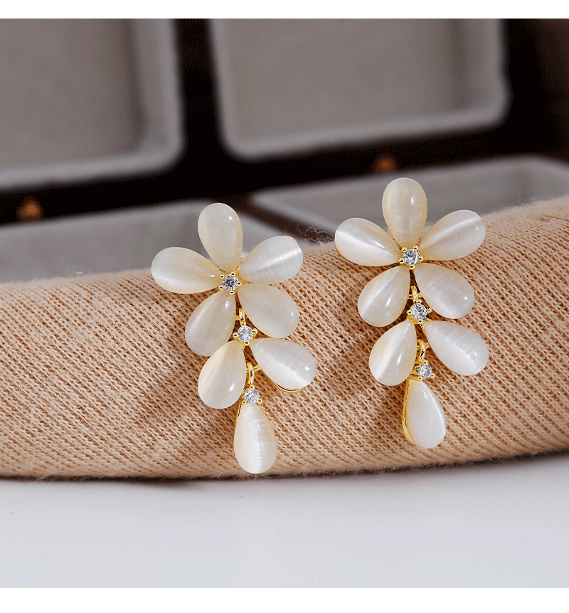 Agujas de plata 925 diseño de nicho sentido opal pendientes de flor moda temperamento influencers premium earwear tik yin burst pic 4