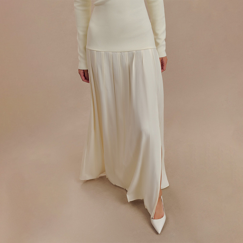 D016DS European and American cross-border 2024 Autumn new solid color one-shoulder long-sleeved slim French patchwork long dress pic 9