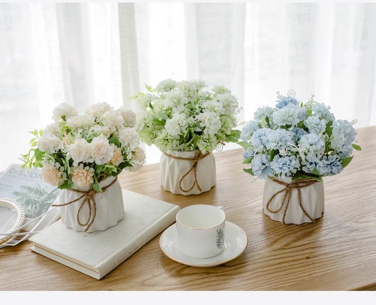 北欧仿真花套装陶瓷麻绳花瓶玫瑰花 仿真植物盆栽家居装饰假花盆详情15