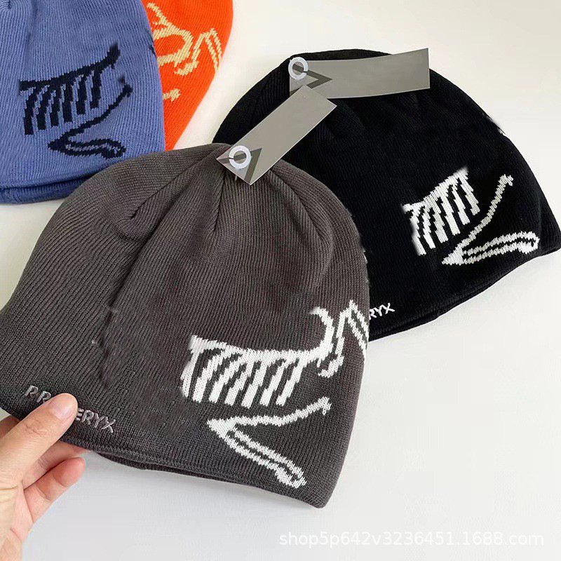 品牌【森多娜】针织帽 保暖防寒 秋冬R字母提花毛线帽加厚大版翻边男女百搭保暖套头帽小鸟护冷帽~详情4