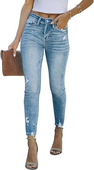Factory direct sales of cross-border 2025 European and American new style stretch jeans for women, long ripped mid-waist and small-leg pants for women pic 5