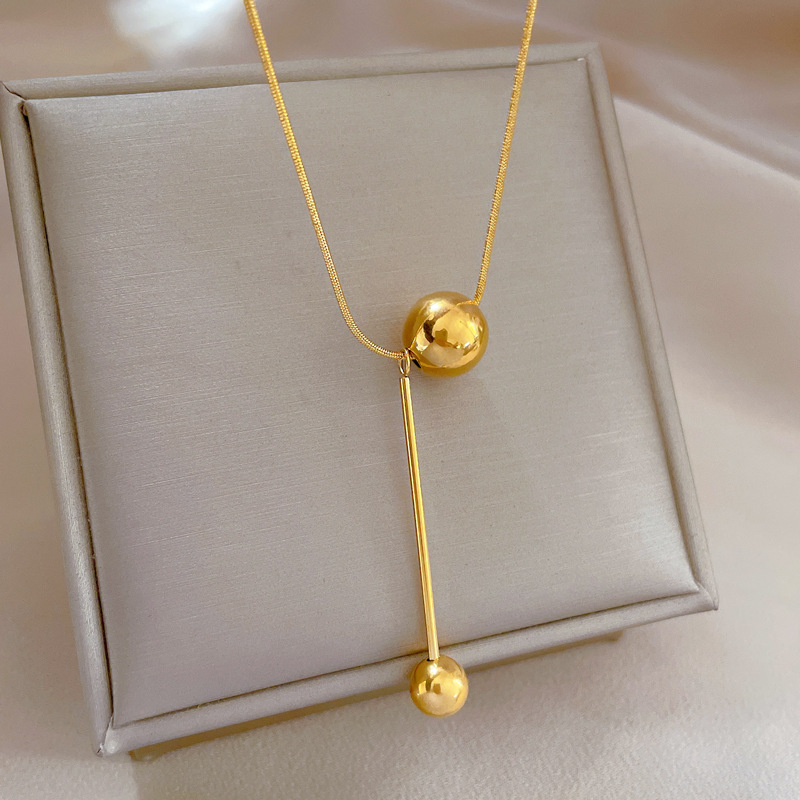 【通体钛钢】流苏圆球花个性极简风炉内真金项链女ins网红锁骨链详情2