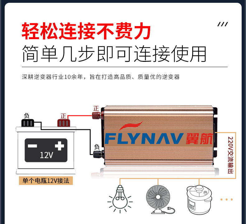 跨境批发纯正弦波逆变器货车12V24V车载摆摊48V60V转换220V大功率详情23