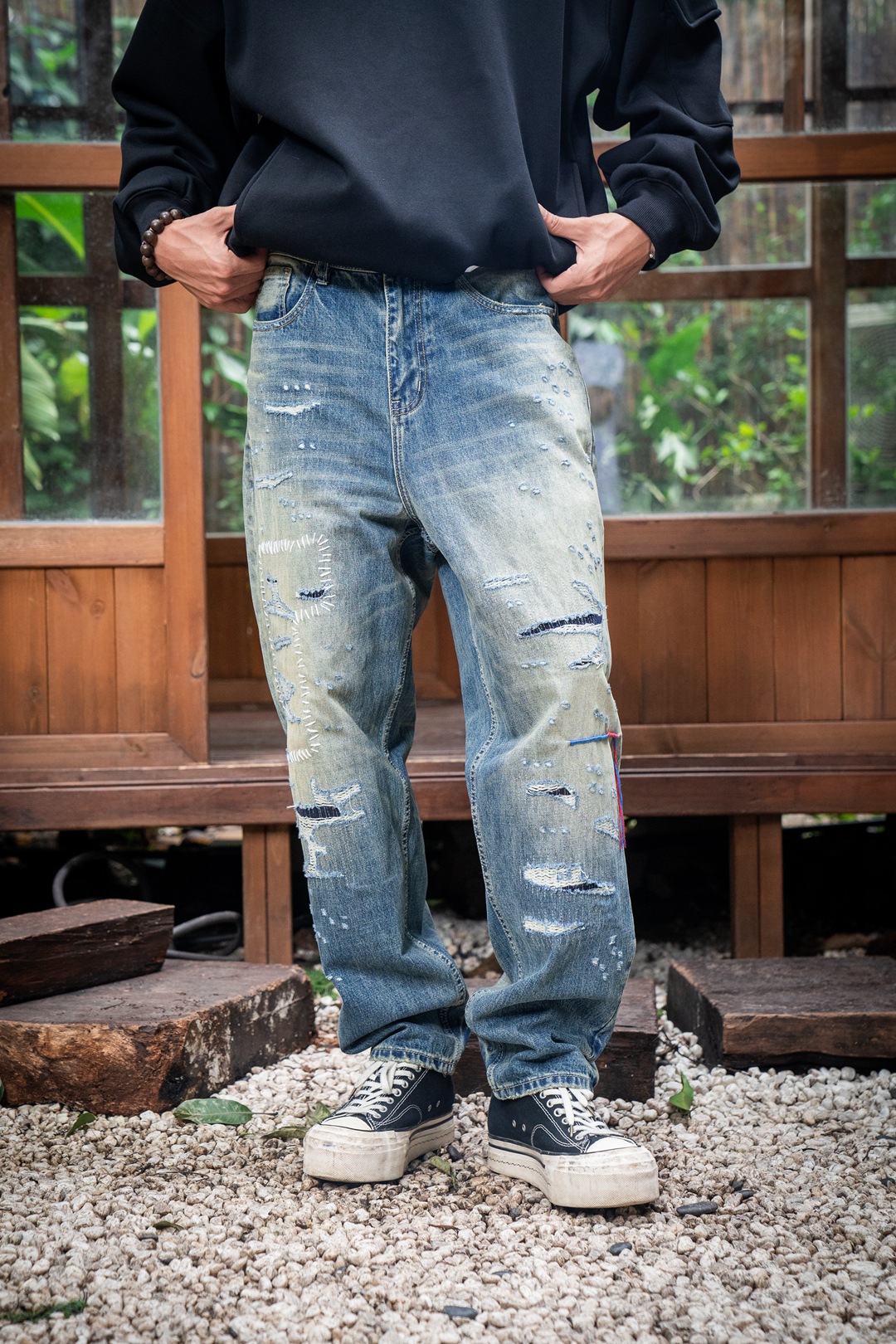 FGSS男装|25SS日系复古重工破坏手擦猫须水洗宽松工装休闲牛仔裤详情10