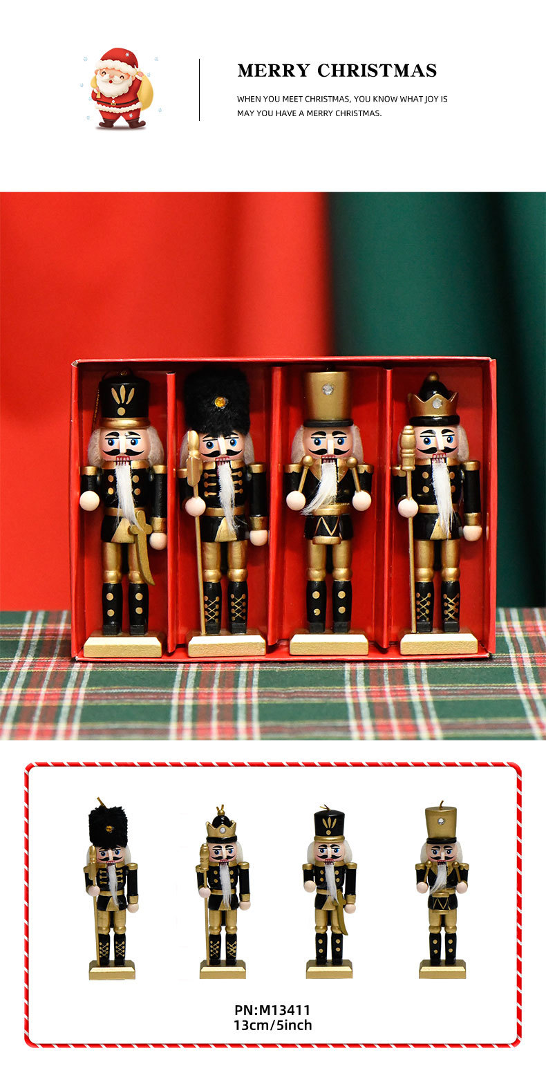 新款现货13CM套四黑金毛毛头胡桃夹子圣诞节工艺品无亮粉人偶详情4