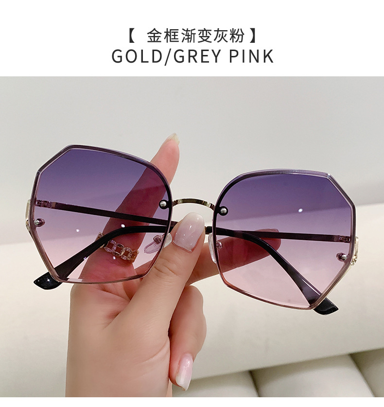 New frameless edge-cut sunglasses for women, fashionable and versatile metal sunglasses for large faces, slimming and UV protection glasses pic 15