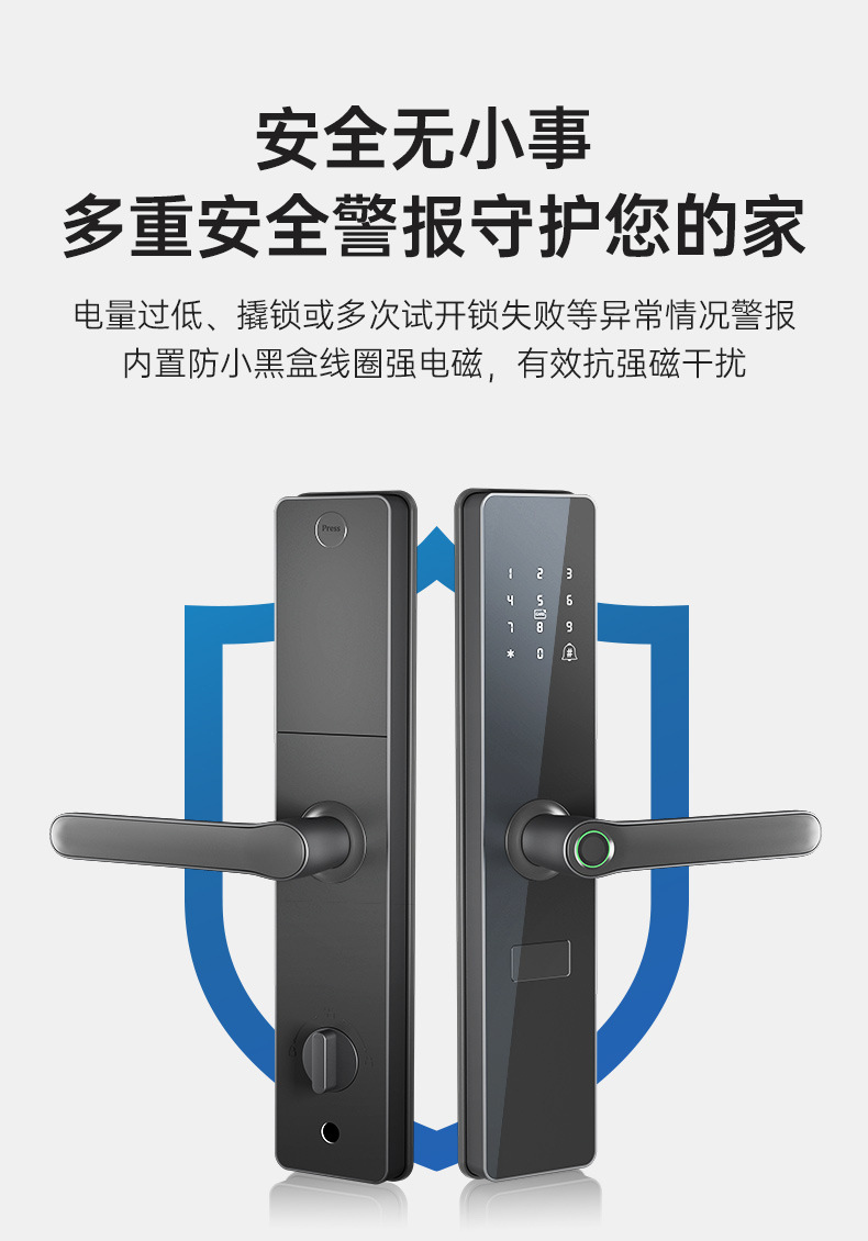 Black smart doorlock, fingerprint padlock, hand-held handle smart lock doorlock pic 9