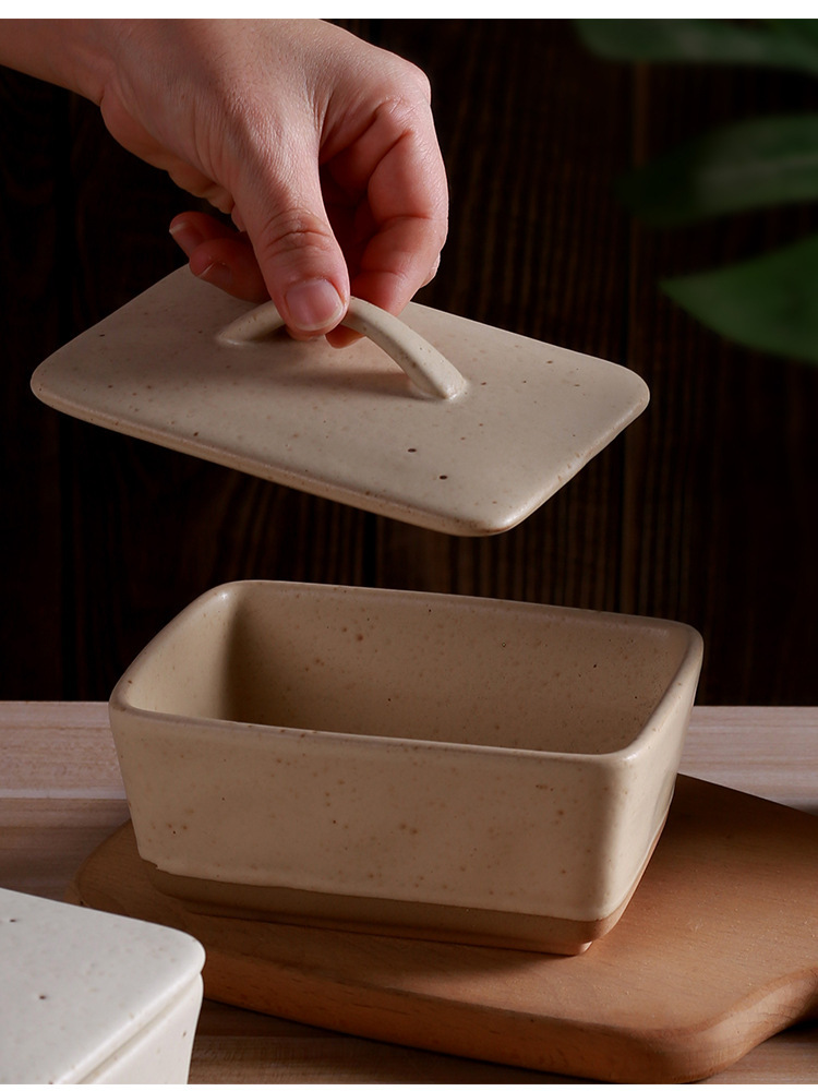 New retro and creative ceramic butter box with lid, square cream box, Western-style butter box in stock pic 19