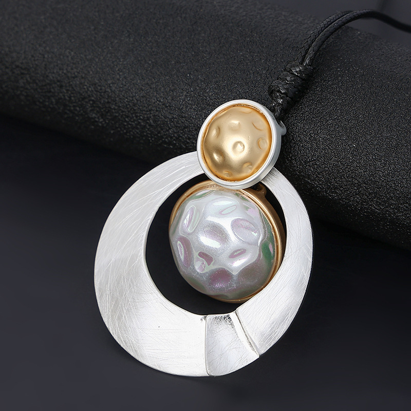 跨境饰品亚马逊爆款欧美流行几何珍珠合金项链女长蜡绳双色毛衣链详情8