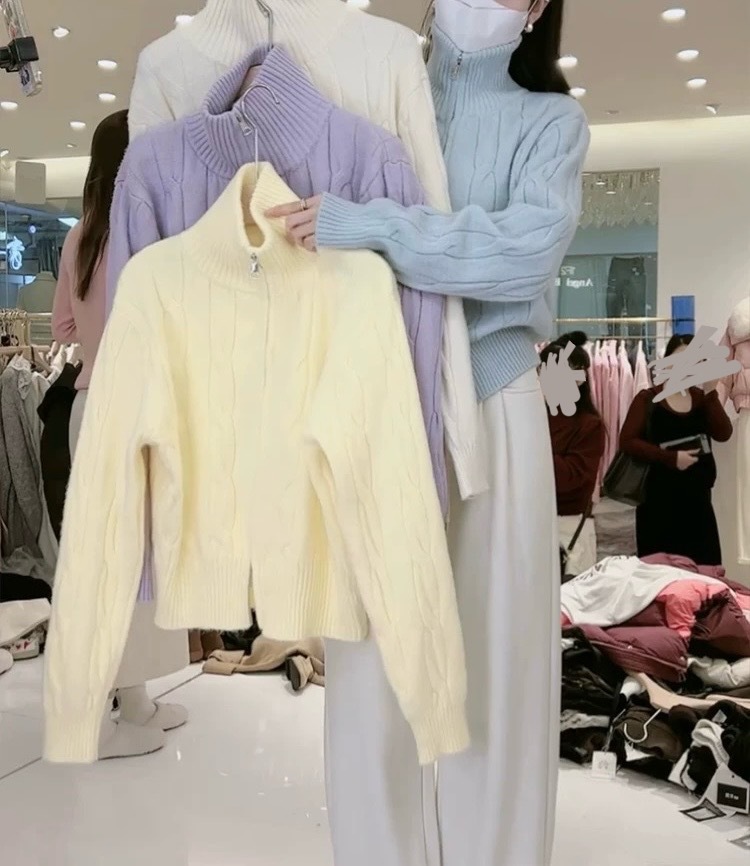 Solid-color casual double-zipper twisted knit cardigan coat, fashionable and versatile, new autumn and winter style sweater top for women pic 2