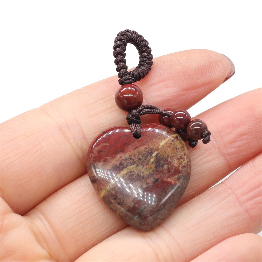 Natural stone heart-shaped semi-precious stone keychain DIY accessory heart-shaped keychain fashion dress accessory chain pic 6