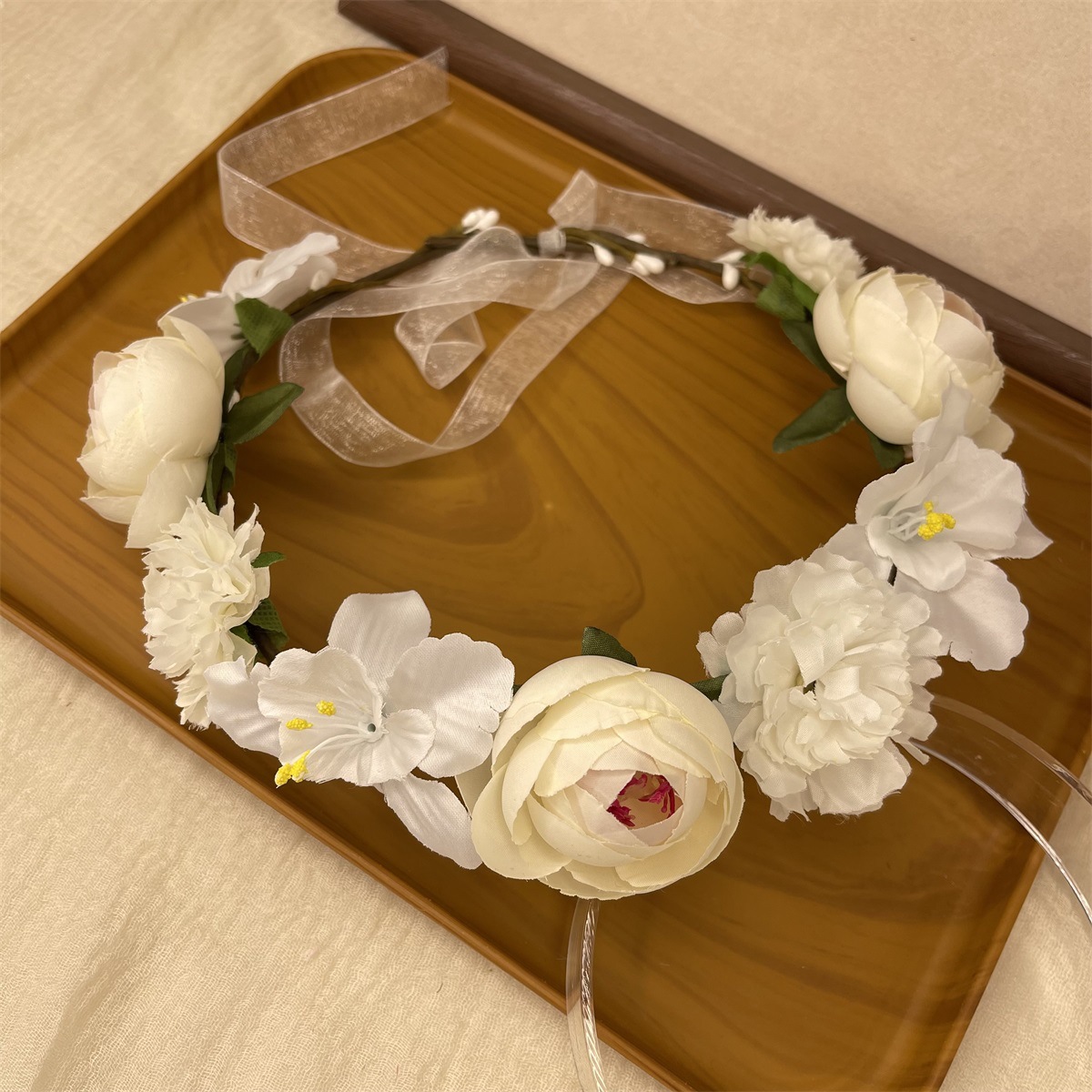 Realistic garland headwear, fabric rose flower bride garland, forest-themed super fairy vacation photography, hair accessory pic 32