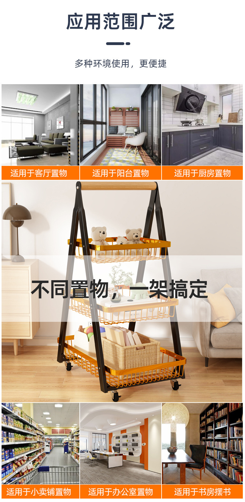 简约置物架家用免打孔厨房多层收纳篮客厅零食可移动小推车置物架详情20