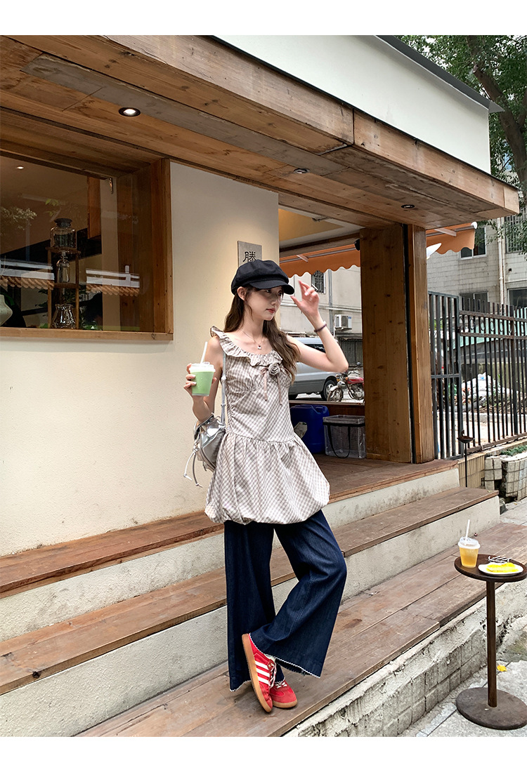 陆小团团复古花边直筒薄牛仔裤2025夏季新款显瘦阔腿小个子裤子女详情50