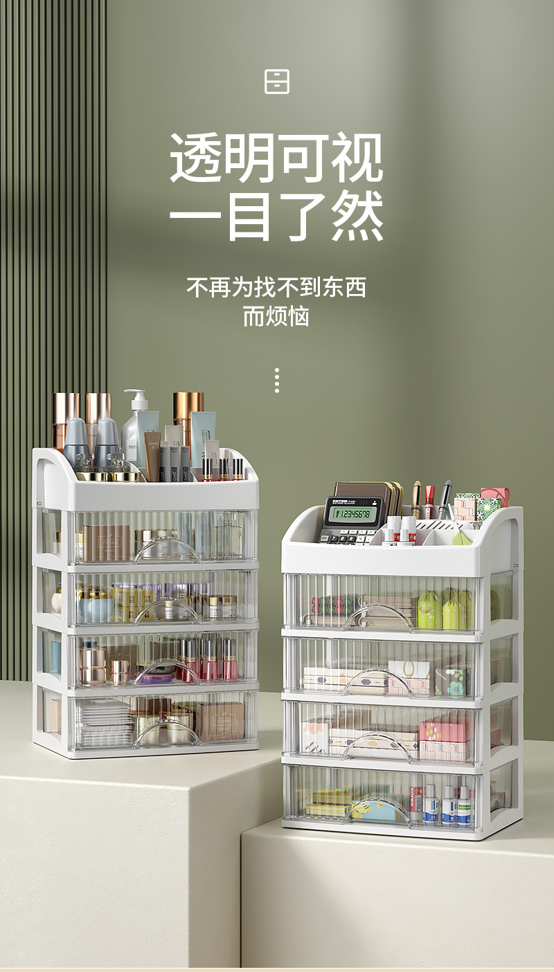 时尚多功能化妆品收纳盒手提抽屉分隔整理盒家用桌面护肤品梳妆盒详情10