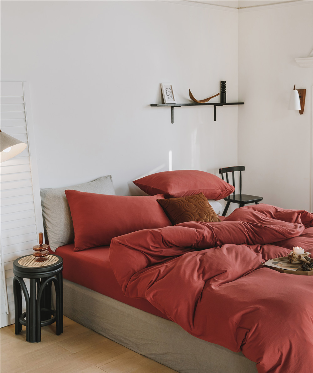 ins Japanese-style solid color all-cotton knitted cotton four-piece set, skin-friendly nude sleeping plain double-layer Indian cotton bed sheet pic 66