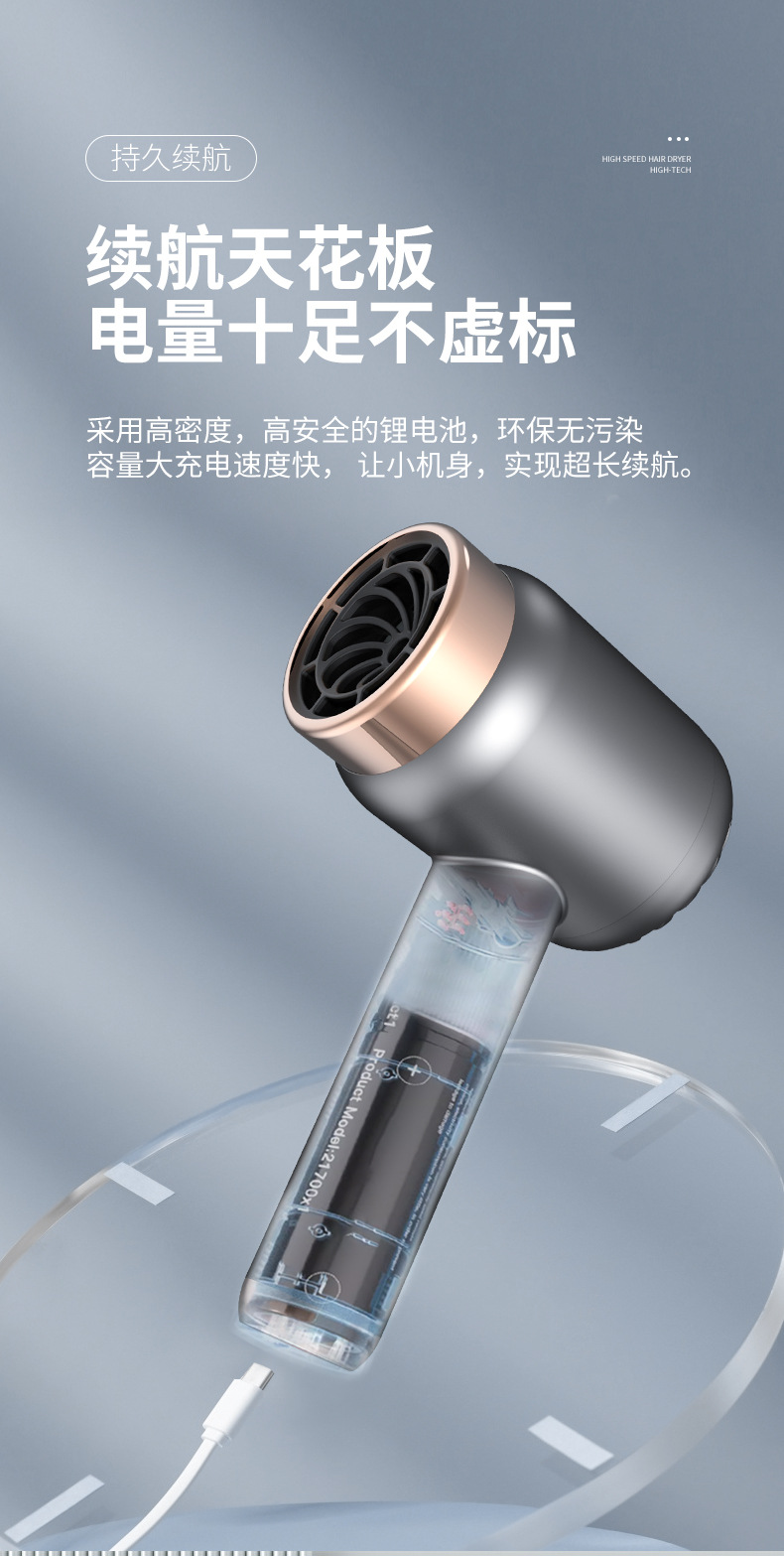 无线吹风机充电吹风筒家用便携不插电宿舍用负离子冷热发吹风机速详情16