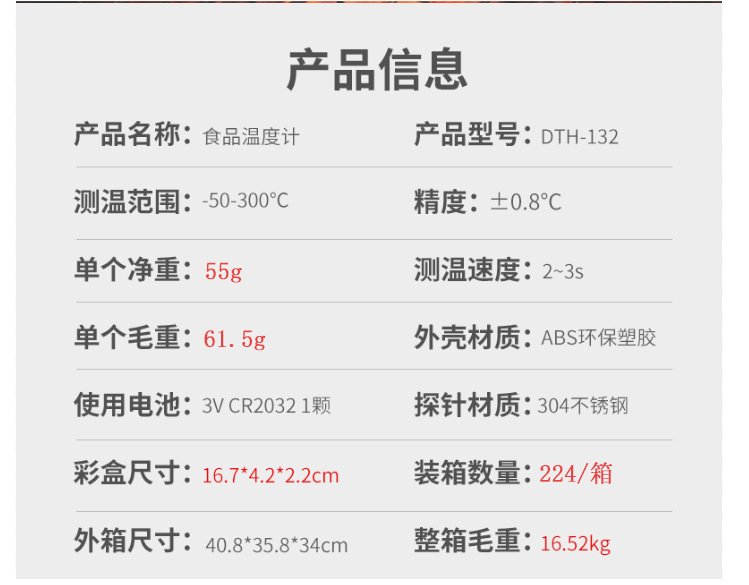 跨境爆款折叠食品温度计烧烤肉类厨房温度计烘焙牛奶水温计批发详情2