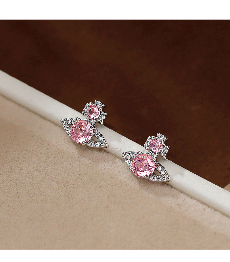 高版本西太后S925银针lsmene经典平面土星轨道满钻耳钉耳环耳饰品详情5