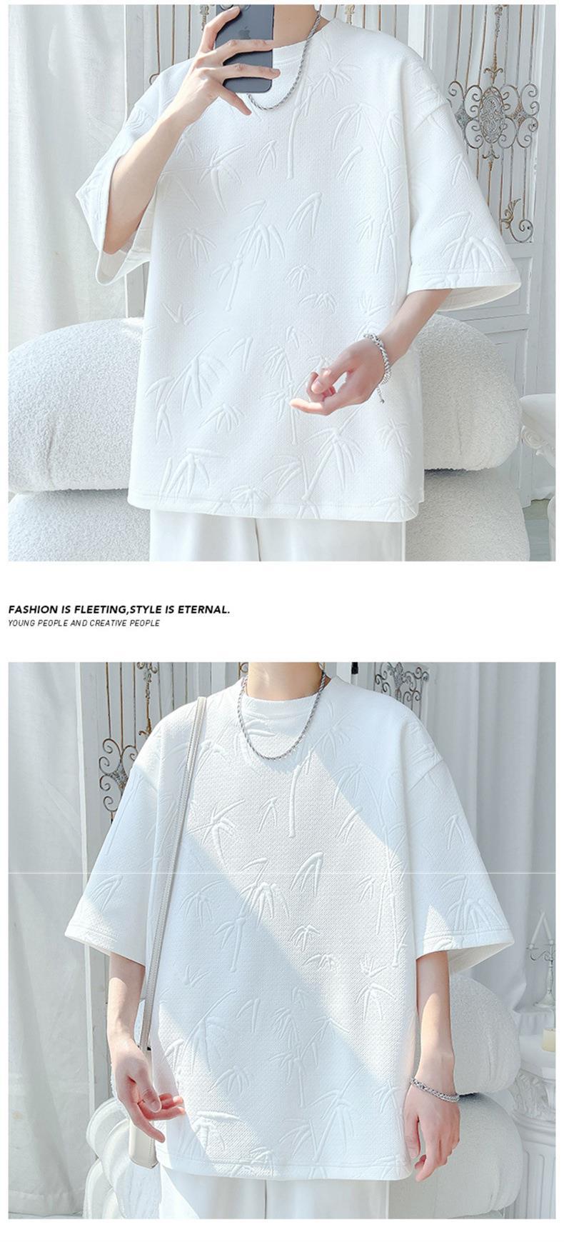 New Chinese-style short-sleeved T-shirt for men, 2024 summer, Bamboo trendy brand base, loose five-and-a-half-sleeved for students pic 2