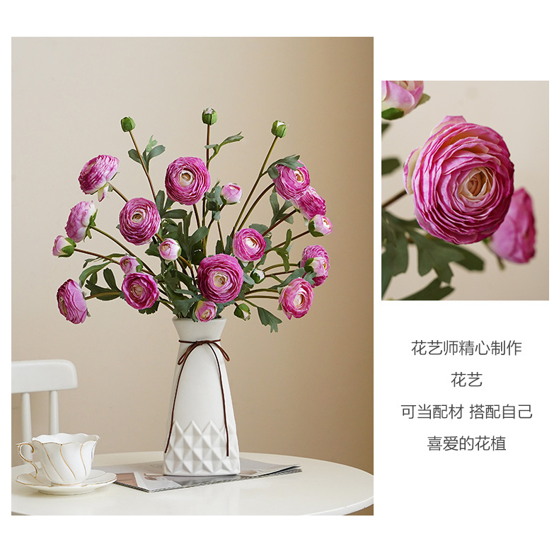 仿真3枝扎束洋牡丹9头小清新家居装饰插花摄影道具毛线花批发工艺品创意礼品详情16