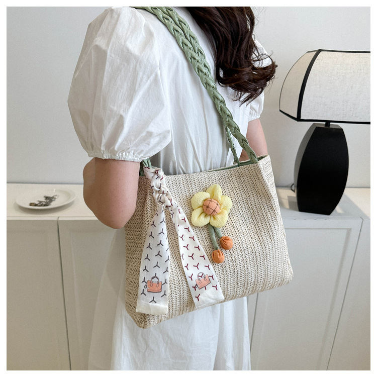 编织草编包包女大容量2023新款夏天花朵单肩休闲潮流洋气托特包详情15