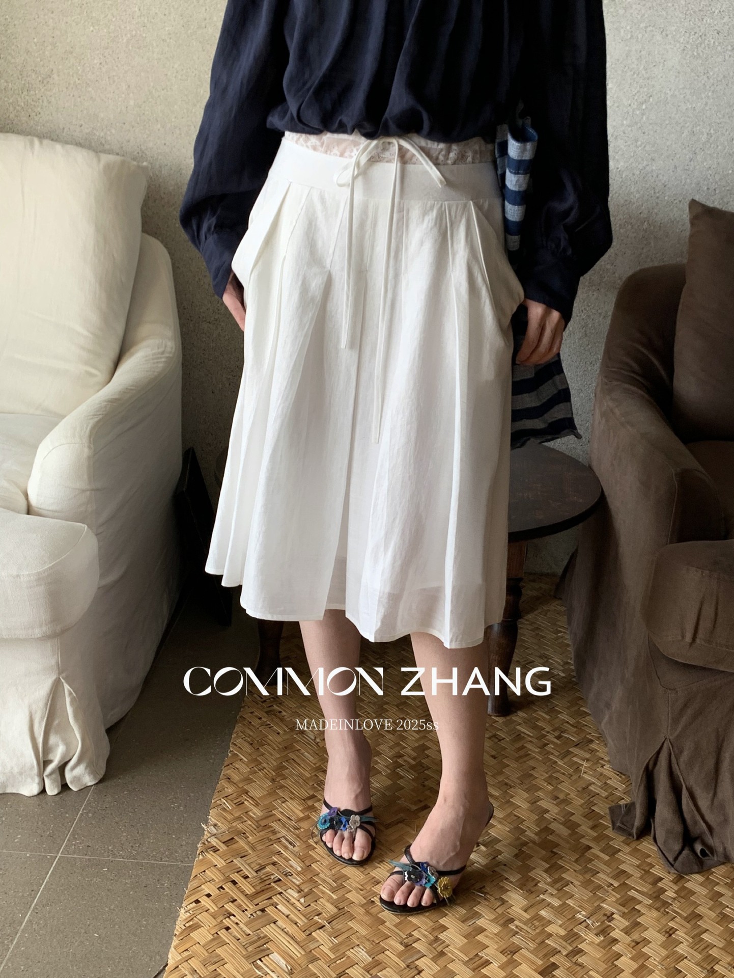 CZ ZHANG Summer French lace-up waist Tencel solid color low-waist A-line pleated skirt B22859 pic 14