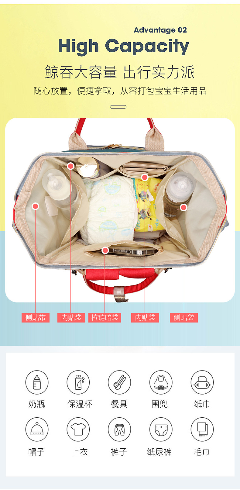 新款妈咪包双肩包大容量撞色原宿风双肩背包休闲旅行单肩手提斜挎详情5