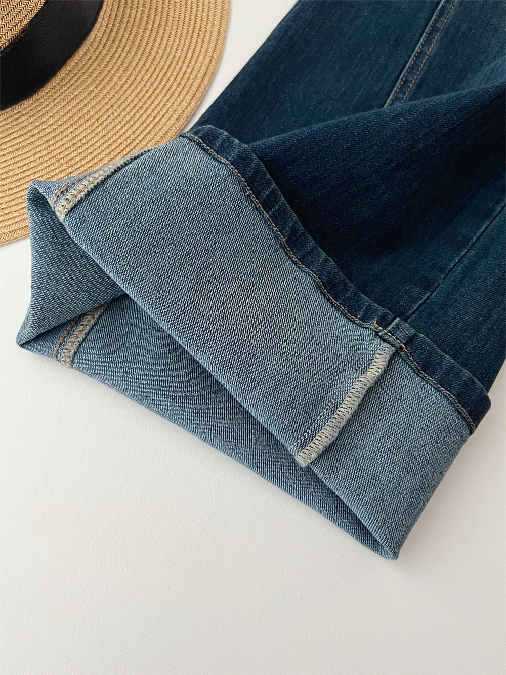 复古时髦高腰斜裁宽松显瘦百搭弹力直筒宽松微喇叭牛仔裤G031612详情26