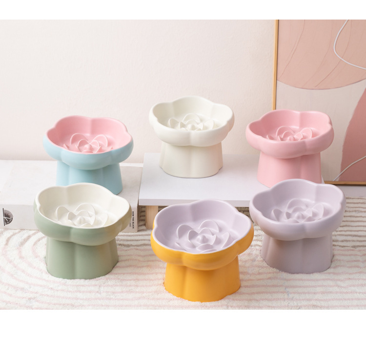 Pet slow food bowl, high-footed ceramic cat bowl, dog bowl, small dog and cat slow food, anti-choking and anti-knocking, neck-protecting slanted bowl pic 13