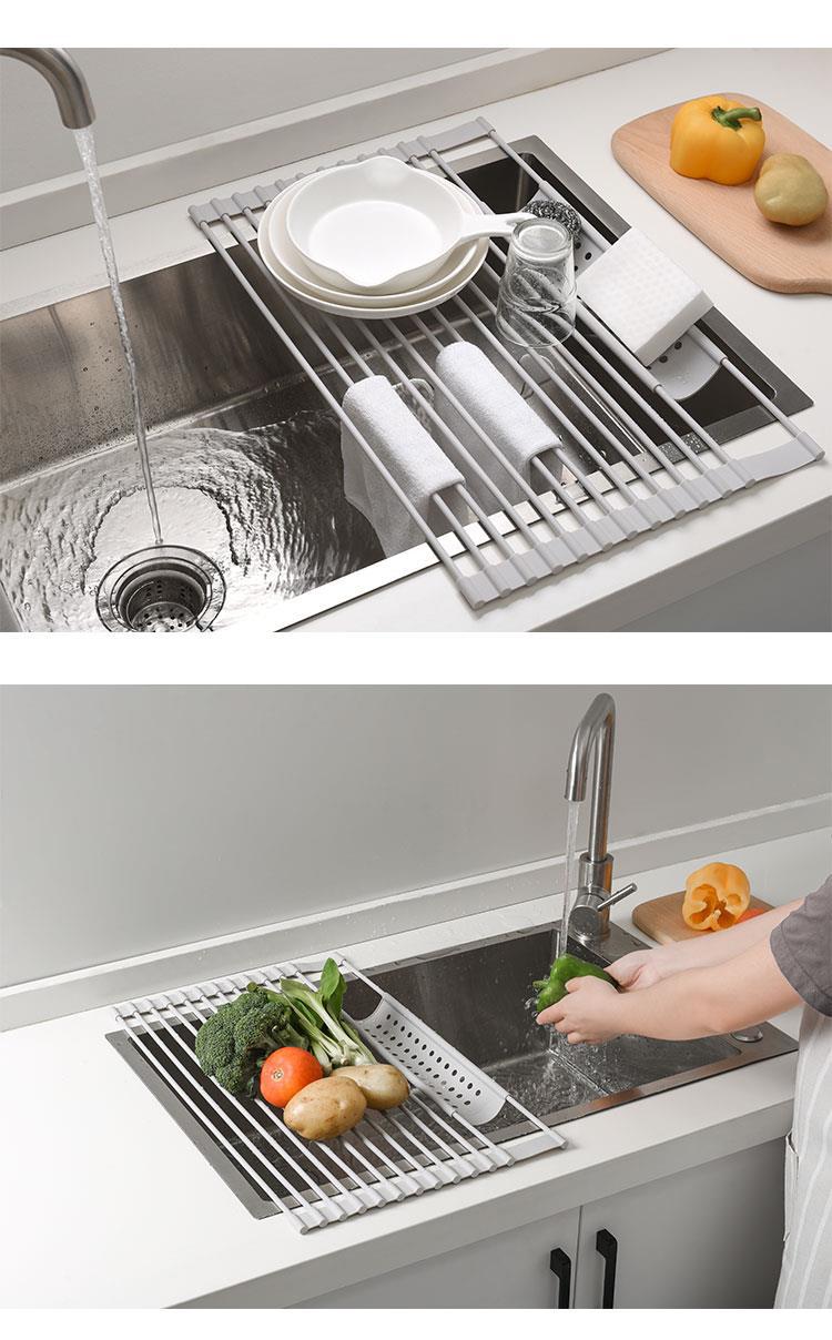 imakara kitchen sink draining rack, foldable silicone for holding dishes, plates and large anti-slip sink storage rack pic 6