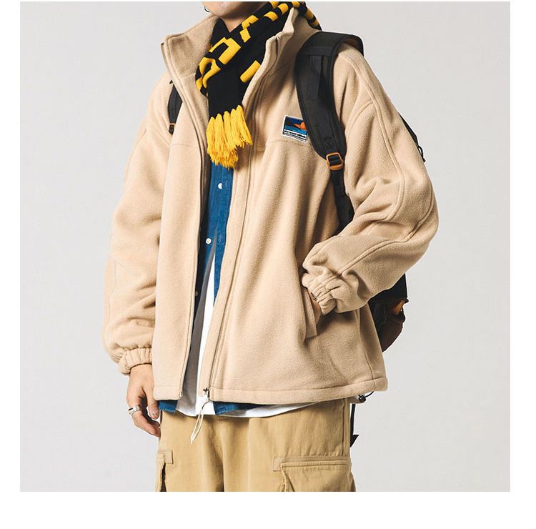 日系羊羔毛外套抓绒卫衣男款秋冬情侣立领摇粒绒学生外穿休闲夹克详情20